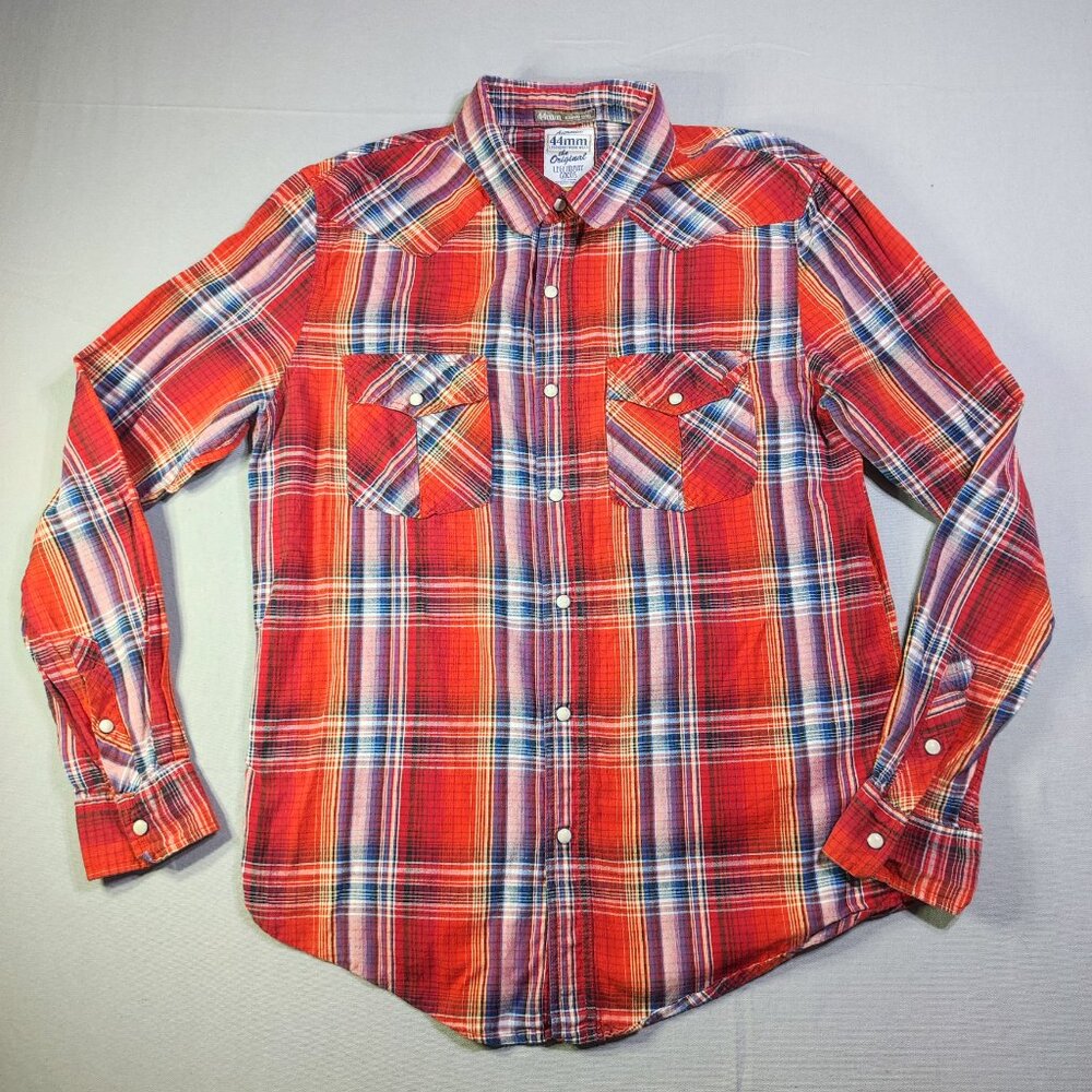 44mm Authentic workwear long sleeve shirt men's size L red plaid